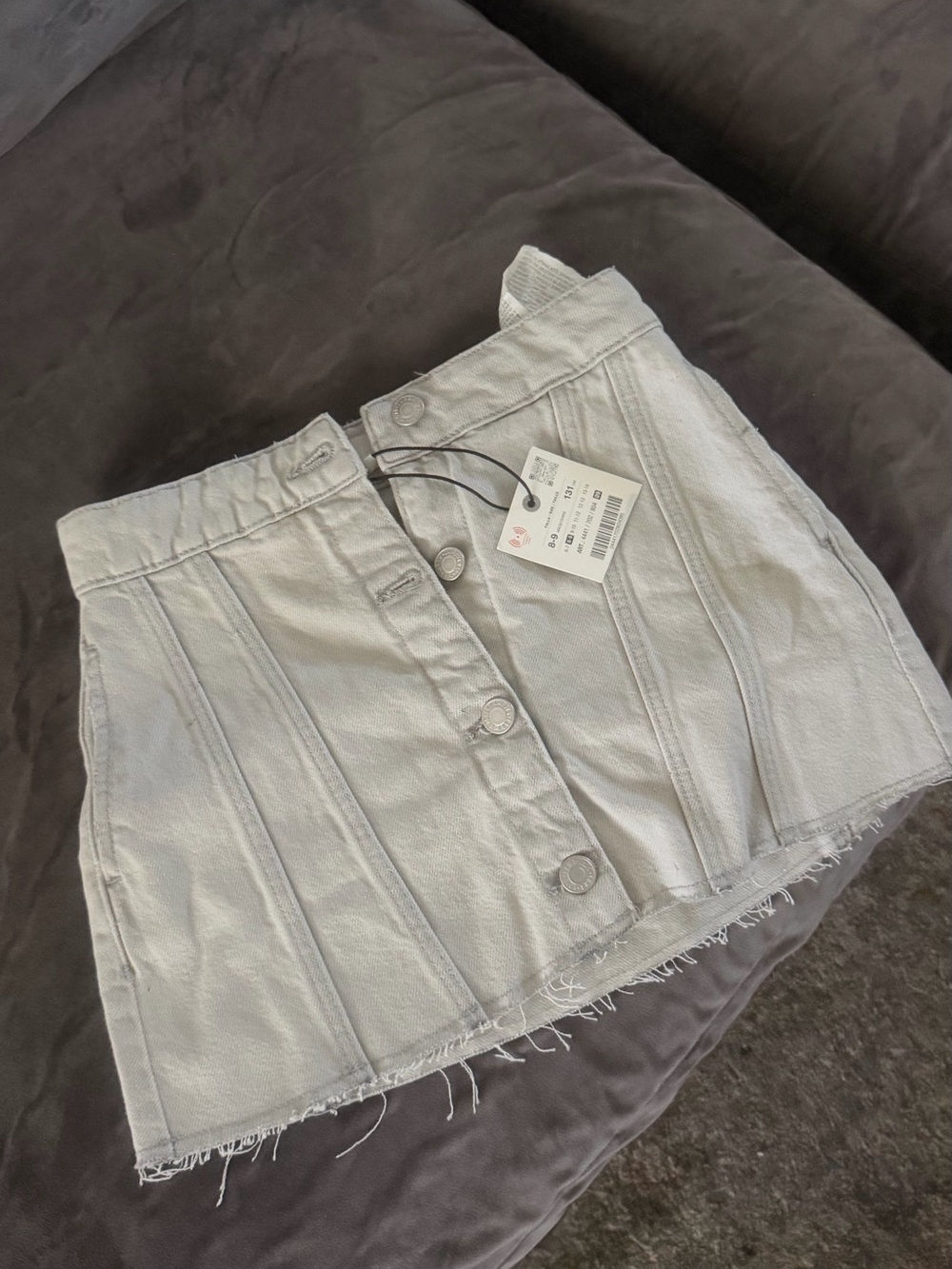 Light Gray Button-Front Mini Skirt